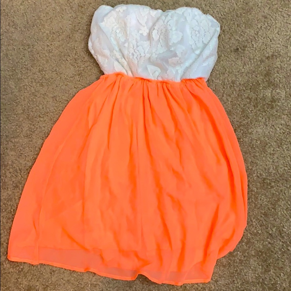 Orange and white strapless dress size small